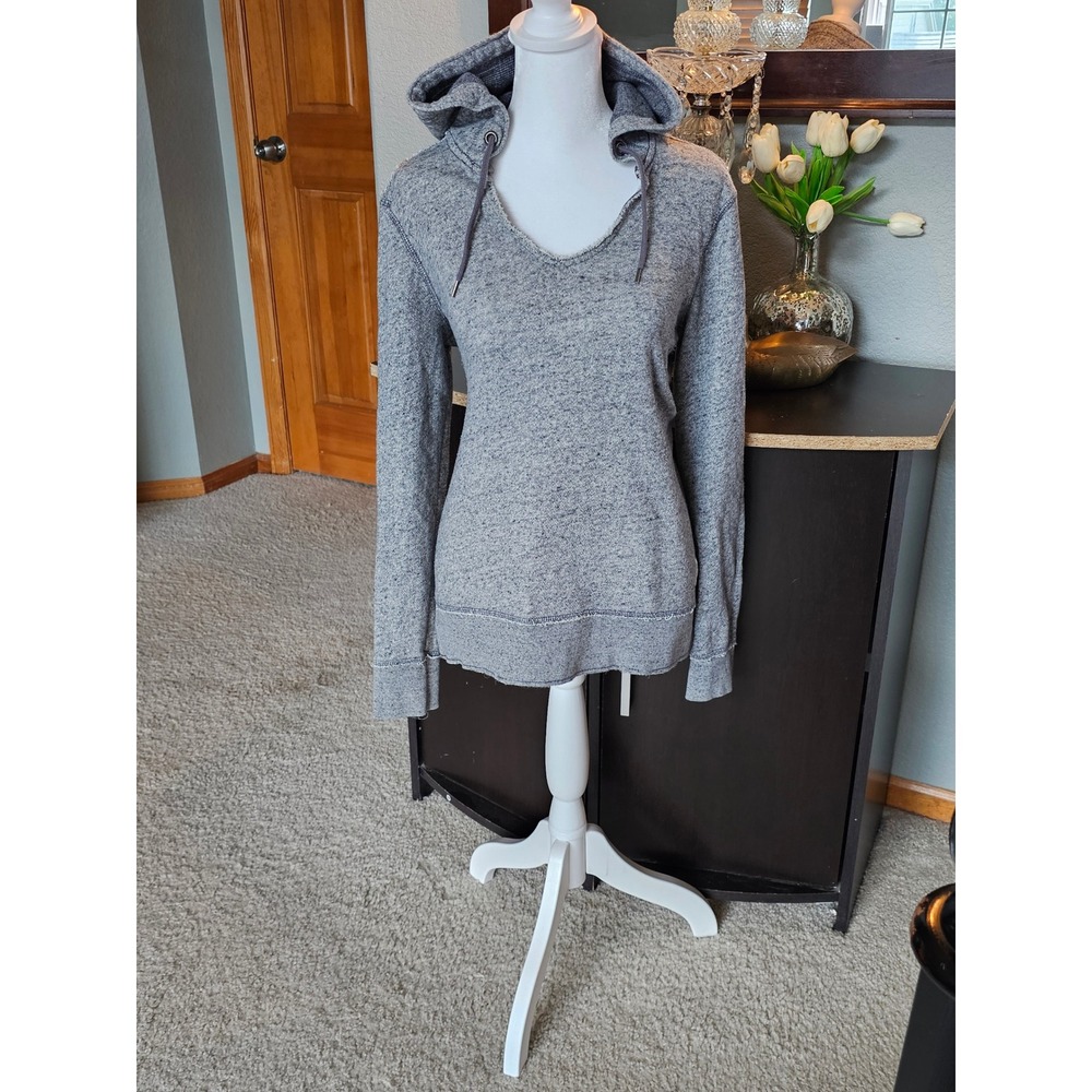 H&M L.O.G.G. Gray Marled Side Zip Hoodie Women S Distressed Raw Edge Y2K